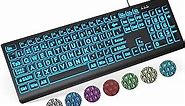 SABLUTE Large Print Backlit Keyboard, Wired USB Lighted Computer Keyboards with 7-Color & 4 Modes Backlit, Oversize Letters Keys Easy to See and Type, Quiet Keyboard Compatible for PC, Laptop