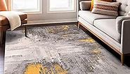 Rugshop Basel Contemporary Abstract Art Stain Resistant Soft Area Rug 5' x 7' Yellow