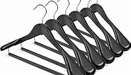 HOUSE DAY Wide Shoulder Wooden Hangers, Wood Suit Hangers with Non Slip Pant Holder, Heavy Duty Coat Hangers for Closet, Wooden Clothes Hangers for Suits, Coats, Jackets, Shirts (6 Pack, Black)