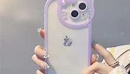 Cute Cat Transparent Phone Case for iPhone 14 13 12 11 Pro Max XS XR Cartoon Soft Shockproof Cover (Purple,iPhone 14pro)
