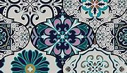 Bohemian Peel and Stick Vinyl Floor Stickers Flooring Mexican Tiles Green Contact Paper Geometric Vintage Self Adhesive Floorpops Roll Removable for Home Bathroom 23.6in X 19.6ft