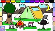 Learn How To Draw A Fun Camping Site With This Easy Drawing And Coloring Page For Kids