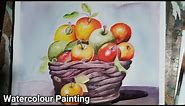 Still life drawing fruit basket with watercolor