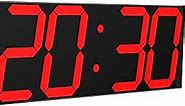 CHKOSDA Digital LED Wall Clock, Oversize Wall Clock with 6” Numbers, Remote Control Count up/Countdown Timer Clock, Auto Dimmer, Big Calendar and Thermometer(Red)