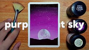 Easy Purple Night Sky Poster Color Painting for Beginners • Step-by-step Tutorial