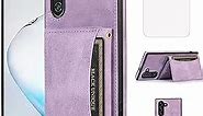 NKECXKJ Design for Samsung Galaxy Note 10 Wallet Case with Tempered Glass Screen Protector PU Leather Credit Card Holder Slot Phone Cases Kickstand Shockproof Protective Cover for Women 6.3" Purple
