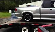 Modified custom chev s10 extreme does burnout on a flatbed