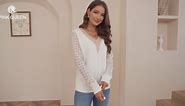 Pink Queen Womens Spring Sweater 2024 Lace V Neck Pullover Sweater Long Sleeve Knit Tops S-XL