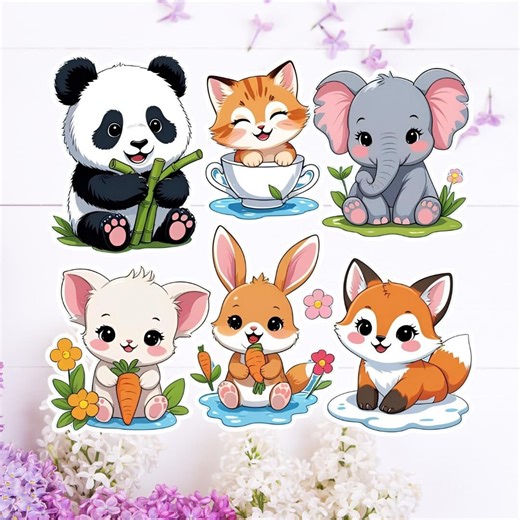 Cute Baby Animals Sticker Pack – Kawaii Animal Stickers for Planners & Journals - Etsy