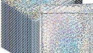 30 Pieces Holographic Bubble Mailers 4x8 Inch Padded Mailer Holographic Bubble Mailers Padded Envelopes Self Sealing Cushion Envelopes for Mailing Shipping and Packing (Silver)