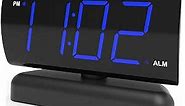 Home LED Digital Alarm Clock for Bedroom,Swivel Base,Outlet Powered, Simple Operation, Alarm, Snooze, Brightness Dimmer, Big Blue Digit Display (Blue)