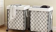 2Pack Boho Laundry Hamper on Wheels-92L Basket Large Laundry Collapsible With Removable Liner,Rolling Metal Wire Basket-Sturdy Laundry Bag for Dirty Clothes Organization Closet Bathroom Living Room