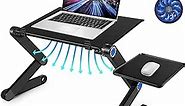 Height Adjustable Laptop Table, Portable Computer Laptop Desk Foldable Table Workstation Notebook Riser with 2 CPU Cooling USB Fans and Mouse Pad, Ergonomic Laptop Stand Holder for Bed Sofa Office