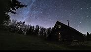 Romantic Starry Night Milky Way Galaxy over Wooden Hut in Wild Forest Nature Astronomy