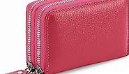 GOIACII Small Women's Wallet 2 Zipper Credit Card Holder for Women Genuine Leather Hot Pink