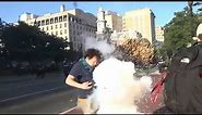 LiveLeak: Stinger anti riot grenade explodes in protester's face