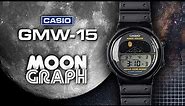Casio Moon Graph GMW-15 | Animated moon phase watch with sunrise, sunset, and moon angle data