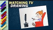 How To Draw A Boy Watching TV | Boy With TV Drawing | Creative Touch