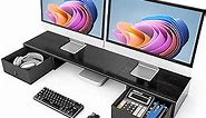 HUANUO Dual Monitor Stand with 2 Drawers , Monitor Riser for 2 Monitors, Extra Large Storage, Multifunctional Desktop Organizer, Computer Monitor Stand for Desk, Laptop, PC, TV, Printer