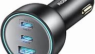 165W USB C Car Charger, Rocoren PD3.1 140W/PD3.0 100W Type C Car Charger, 3-Ports QC5 Super Fast Charging Cigarette Lighter USB Charger for MacBook Pro, iPhone 15, Samsung S24/S23 Ultra, iPad, Laptops