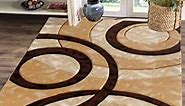 GLORY RUGS Area Rug Modern 4x6 Brown Circles Geometry Soft Hand Carved Contemporary Floor Carpet Fluffy Texture for Indoor Living Dining Room and Bedroom Area