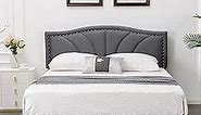 AsKmore Full Size Bed Frame,Velvet Upholstered Platform Bed with Decorative Flower Line & Nailhead Trim Headboard with Wood Slat Support,No Box Spring Needed,，Easy Assembly, Grey