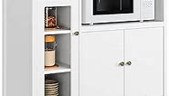 HORSTORS Storage Cabinet with 3 Doors and 1 Drawer, Buffet Cabinet Sideboard with Adjustable Shelves, Microwave Stand Cabinet for Kitchen, Dining Room, White