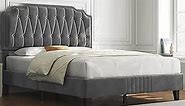 Yaheetech Full Bed Frame Velvet Upholstered Platform Bed with Curved Headboard, Height-Adjustable Headboard/Noise-Free/Wooden Slats Support/No Box Spring Needed/Easy Assembly, Dark Gray Full Bed