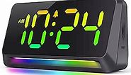 Dynamic RGB Clock - Extra Loud Digital Alarm Clock for Bedroom, Heavy Sleepers, Adults, Kids, Small Bedside Desk Clock with RGB Night Light, LED Display, USB Charger, Xmas Gifts - Cool Black