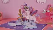 Liif Unicorn Happy 4th Birthday Card, 3D Pop Up Birthday Card for 4 Year Old for Kids, Girl, with Message Note & Envelop, Size 7 x 5 inch