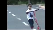 Kid falling off scooter meme