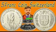 5 Fr Switzerland Coin 1968 / 5FR 1968 Coin / 5 Franc Coin Switzerland