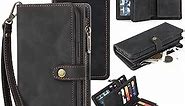 TwoHead for Google Pixel 7 Wallet Case with Card Holder & Detachable Magnetic Phone case, PU Leather Shockproof Protective Case Wallet for Women/Men,Phone Case Wallet with Wrist Strap(Black)