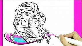 [ FROZEN ] Coloring Princess Elsa and Anna Hugging #frozen #frozen2 #coloringpages #coloringbook