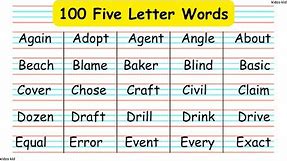 100 Five Letter Words, 100 5 letters words, Five letter words, 100 five letter words, 5 letters word