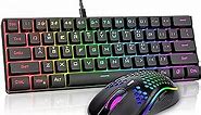 RedThunder 60% Gaming Keyboard and Mouse Combo, Ultra-Compact 61 Keys RGB Backlit Mini Keyboard, Lightweight 7200 DPI Honeycomb Optical, Wired Gaming Set for PC MAC PS5 Xbox Gamer(Black)