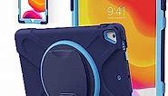 BATYUE iPad 9.7 inch Case for 2018 iPad 6th Gen/ 2017 iPad 5th Gen, iPad Air 2/ iPad Pro 9.7'',Shockproof Protective Rugged Cover with Pencil Holder &Rotating Bracket &Shoulder Strap(Navy Blue+Blue)