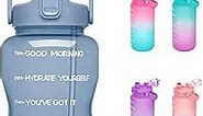 Unistar 1/2 Gallon Water Bottles with Straw, Motivational Half Gallon Water Bottles with Time Marker, Innovative 2-IN-1 CHUG & STRAW Lid, Sport Large Water Bottle for Travel Gym Camping