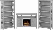 Bush Furniture Key West Tall Electric Fireplace TV Stand for 55 Inch TV with 5 Shelf Bookcases in Cape Cod Gray