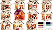 Wettarn 9 Sets Halloween Wooden House, Make Your Own Halloween Lighted Haunted House, Halloween Wooden Craft Kit with Color Pens and Purple Tea Lights Candles for Halloween Arts and Crafts Projects…