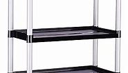 Plastic Utility Carts with Wheels, Heavy Duty 510lbs Capacity Rolling Service Cart, 3-Tier Restaurant Food Cart with Hammer for Office, Warehouse, Garage (Lockable Wheels, Black)