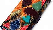 EutDett Patchwork Wallet Women Genuine Leather Purse Multicolor Quilted Diamond Wallet Stitch Ladies Wallet