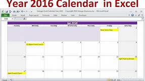 Excel Year 2016 Calendar | Full Year 2016 Calendar Planner | 2016 Monthly Calendars | 2016 Holidays