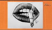 How to draw realistic smoking lips Pencil drawing For begginers tutorial //step by step draw//