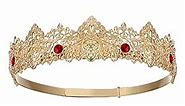 SWEETV King Crown for Men/Women (Unisex), Royal Prince Crown Tiara Diadem, Golden Metal Medieval Hair Accessories for Birthday Prom Wedding Halloween Renaissance Cosplay Party, Red