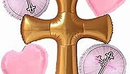 Jumbo 44” Gold Cross Balloon or First Communion Baptism Party Decorations. Shiny Cross Shape Helium Foil Balloon Christening Confirmation Party Supplies Birthday Party Baby Shower Wedding Decorations