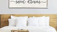 Sweet Dreams Wall Decor Above Bed 24''×10'' Master Bedroom Sweet Dreams Sign Farmhouse Wall Decor Guest Room Wood Rustic Framed Wall Art Hanging Decoration (White)