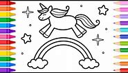 Unicorn and Rainbow Drawing Tutorial 🦄🌈✨Fun Unicorn and Rainbow Coloring Page for Kids