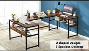 Tribesigns U- Shaped Desk with Bookshelf and Tiltable Drawing Board F1410