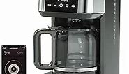 Atomi Smart WiFi Coffee Maker - No-Spill Carafe Sensor, Black/Stainless Steel, 12-Cup Carafe, Reusable Filter, Customization Features, Control with Voice or App, Works with Alexa and Google Assistant
